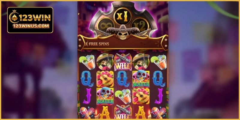 Wild Bandito Slot Chủ Đề Cao Bồi Mexico Tại 123WIN Biểu tượng Wild hỗ trợ tạo thêm tổ hợp thắng trong slot nổ hũ
