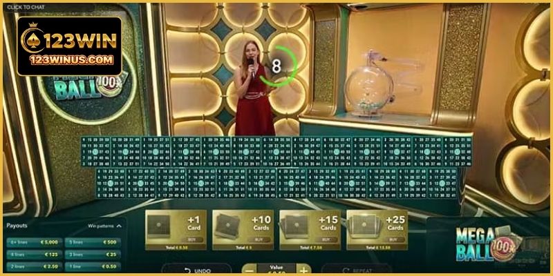 Mega Ball 123WIN – Chơi Quay Số Trực Tuyến Hấp Dẫn Người chơi có cơ hội nhận thưởng sau mỗi vòng quay